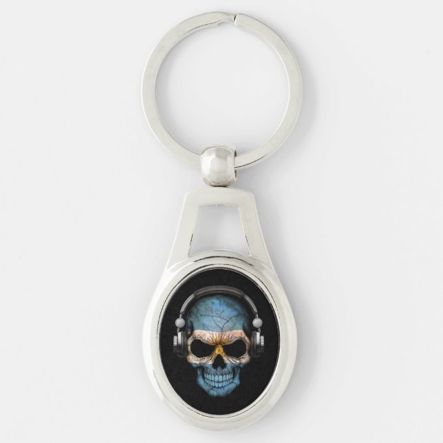 Customisable Argentine Dj Skull with Headphones Key Ring (Front)