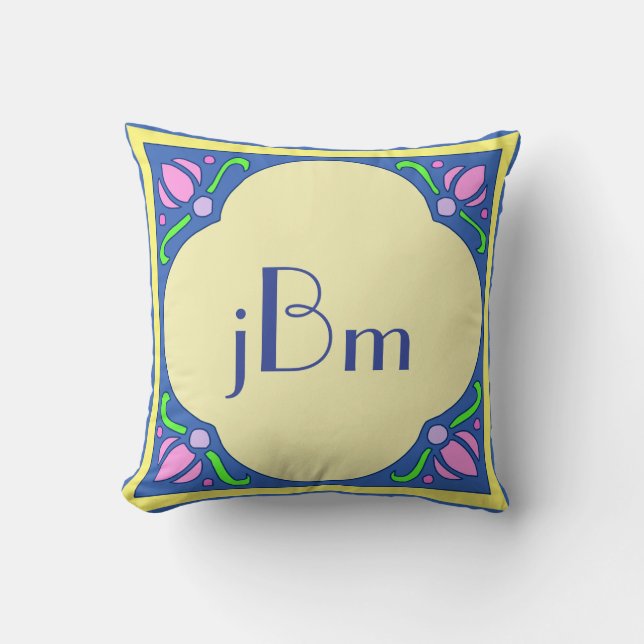 Customisable Art Nouveau Monogram Pillow (Front)