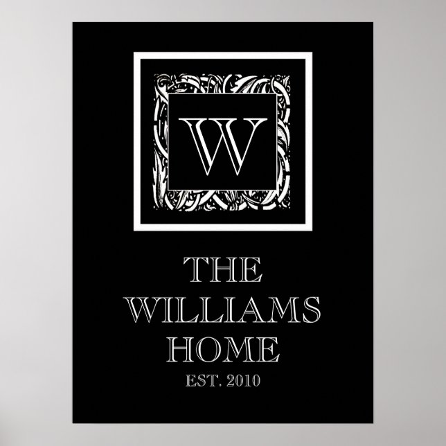 Customisable Art NouveauFamily Wall Print in Black (Front)
