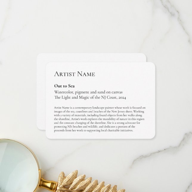 Customisable Art Show Display Gallery Placards Thank You Card (Front/Back In Situ)