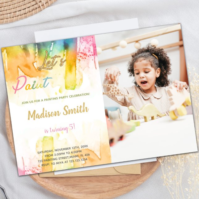 Customisable Artistic Party Invitations for Kids (Let's Paint Birthday Invitations with photo)