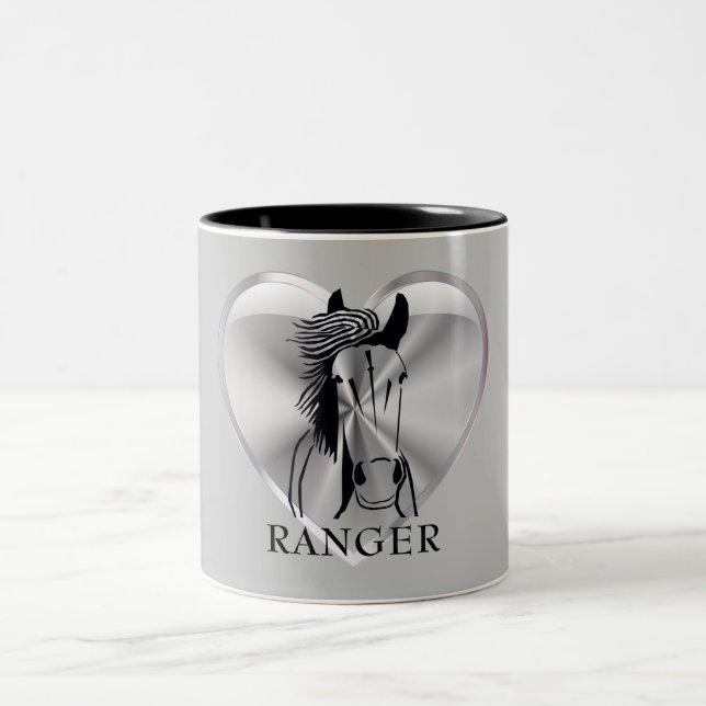 Customisable Artistic Silver Heart Horse Mug (Center)