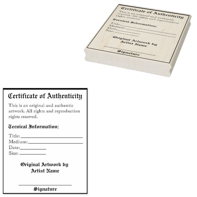 Customisable Artwork Authentication Print Rubber Stamp (Stamped)
