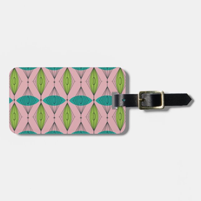 Customisable Atomic Pink Ogee Luggage Tag (Front Horizontal)