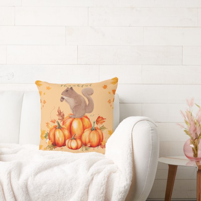 Customisable Autumn Squirrel Pumpkin Throw Pillow (Couch)
