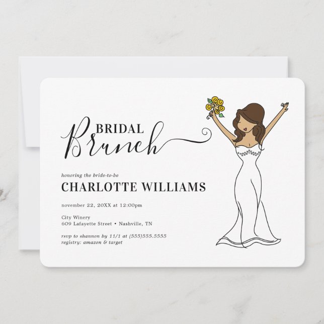 Customisable Avatar Bridal Brunch | Long Hair Invitation (Front)