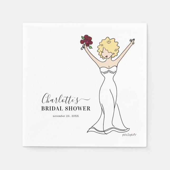 Customisable Avatar Bridal Shower | Curly Hair Napkin (Front)