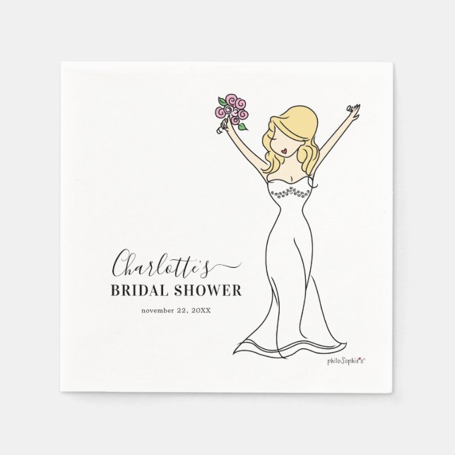 Customisable Avatar Bridal Shower | Long Hair Napkin (Front)
