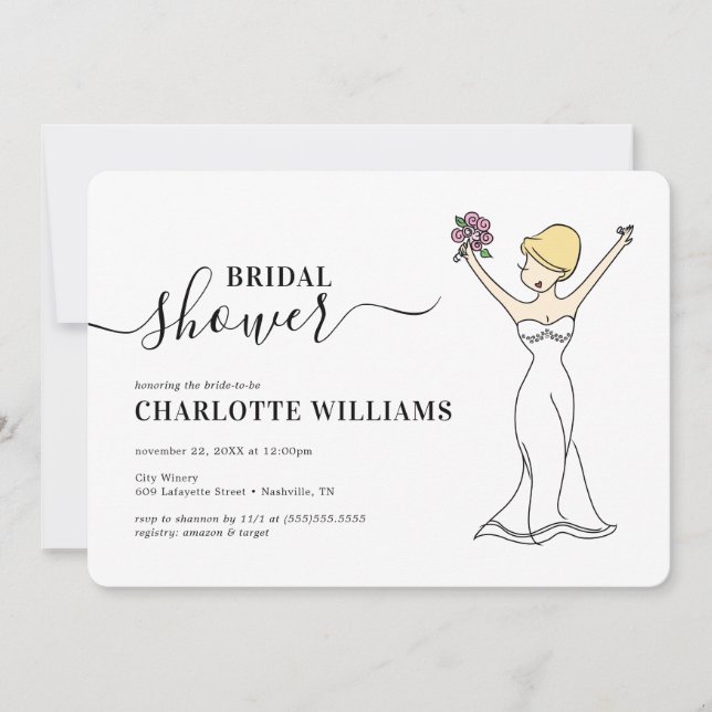 Customisable Avatar Bridal Shower | Short Hair Invitation (Front)