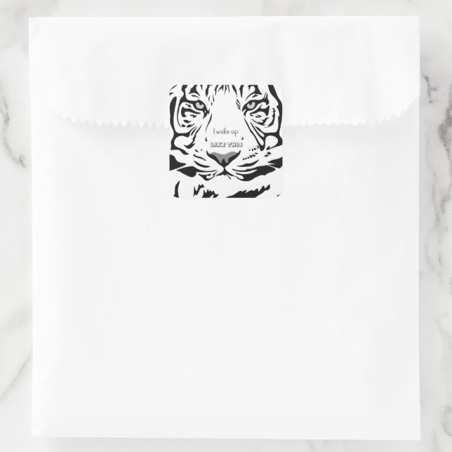 Customisable B&W Line Art Tiger Grey Eyes Square Sticker (Bag)
