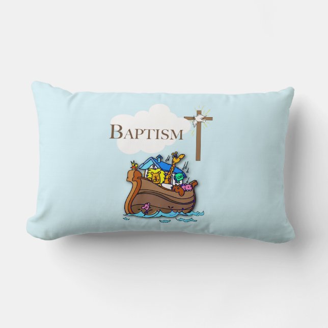 Customisable, Baby Boy Baptism Noah's Ark Lumbar Cushion (Front)