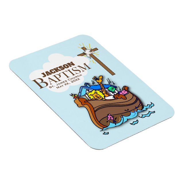 Customisable, Baby Boy Baptism Noah's Ark Magnet (Right Side)