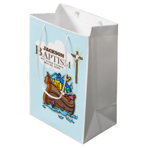 Customisable, Baby Boy Baptism Noah's Ark Medium Gift Bag