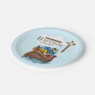 Customisable, Baby Boy Baptism Noah's Ark Paper Plate