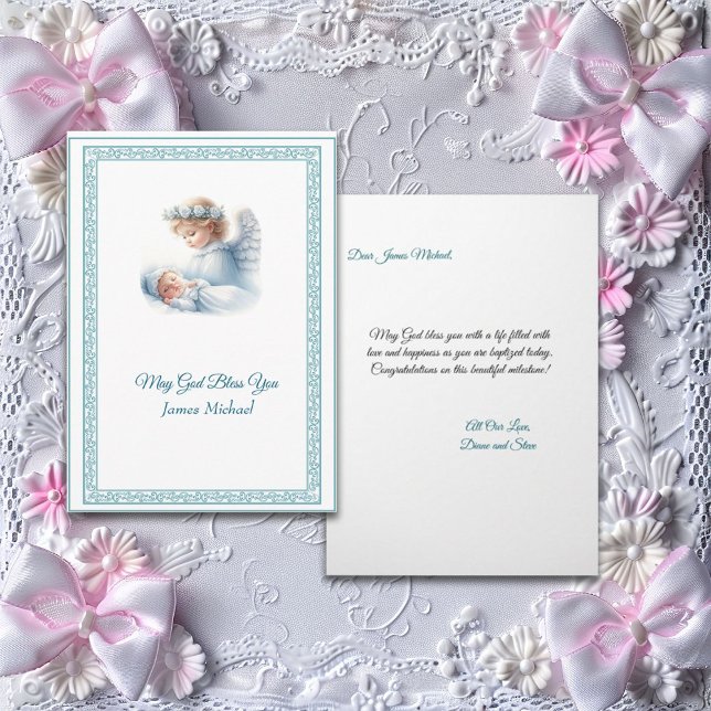 Customisable Baby Boy Baptism With Angel Card (Creator Uploaded)