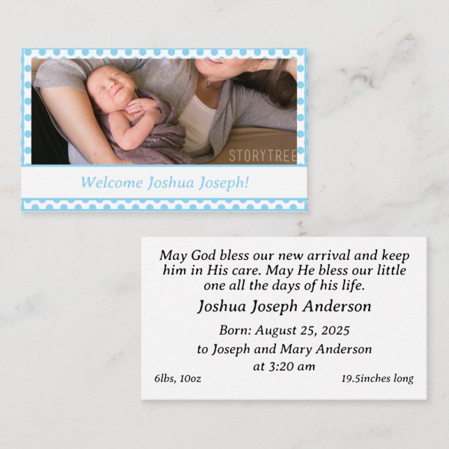Customisable Baby Boy Birth Announcement (Front/Back)