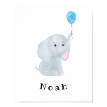 Customisable Baby Boy Elephant Nursery Wall Art