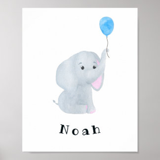 Customisable Baby Boy Elephant Nursery Wall Art