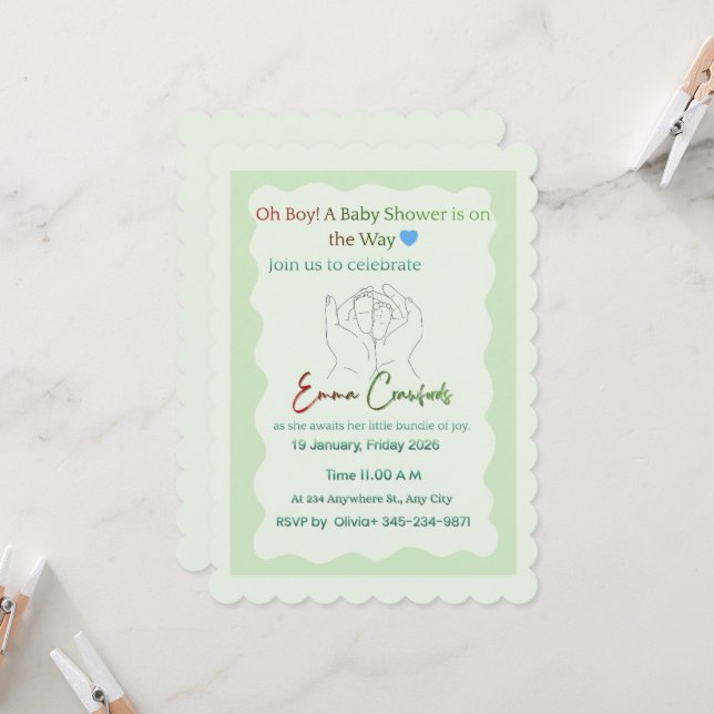 Customisable Baby Boy Shower Invitation (Front/Back In Situ)