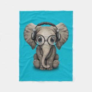Customisable Baby Elephant Dj with Headphones Fleece Blanket