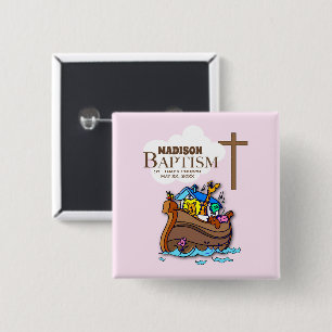 Customisable, Baby Girl Baptism Noah's Ark 15 Cm Square Badge