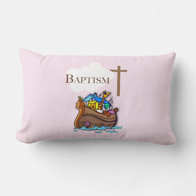 Customisable, Baby Girl Baptism Noah's Ark Lumbar Cushion (Front)