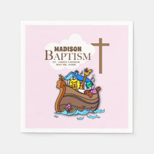 Customisable, Baby Girl Baptism Noah's Ark Napkin
