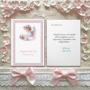 Customisable Baby Girl Baptism With Angel Card
