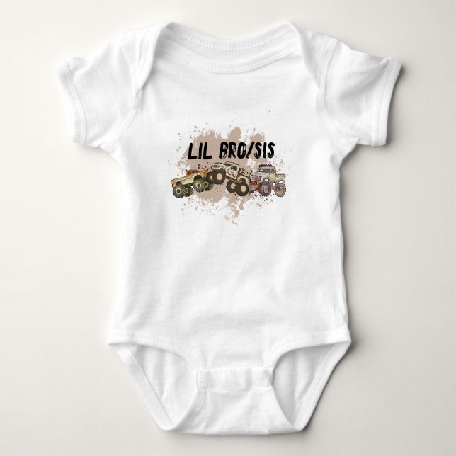 Customisable Baby Monster Truck Birthday Party Baby Bodysuit (Front)