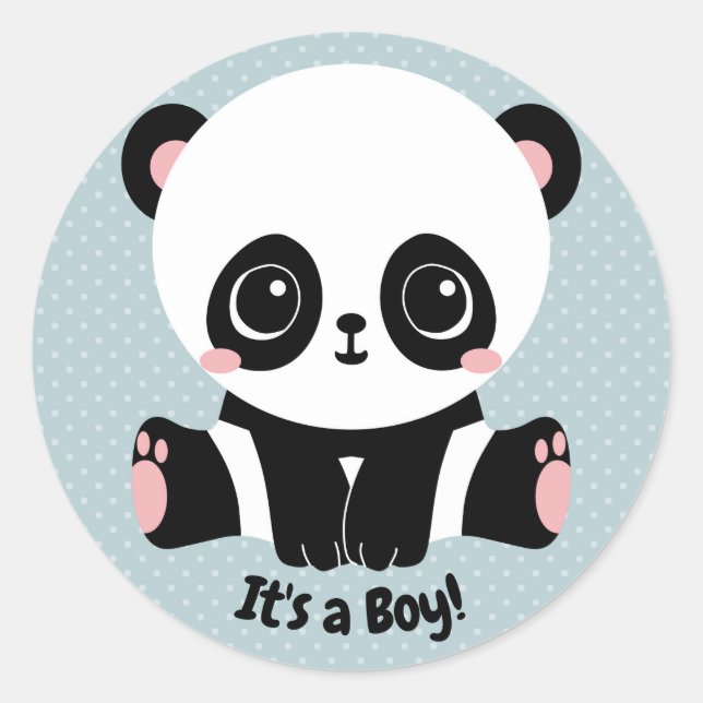 Customisable Baby Shower Panda It's a Boy Stickers (Front)