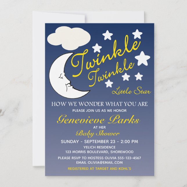 Customisable Baby Shower Twinkle Star Invitation (Front)