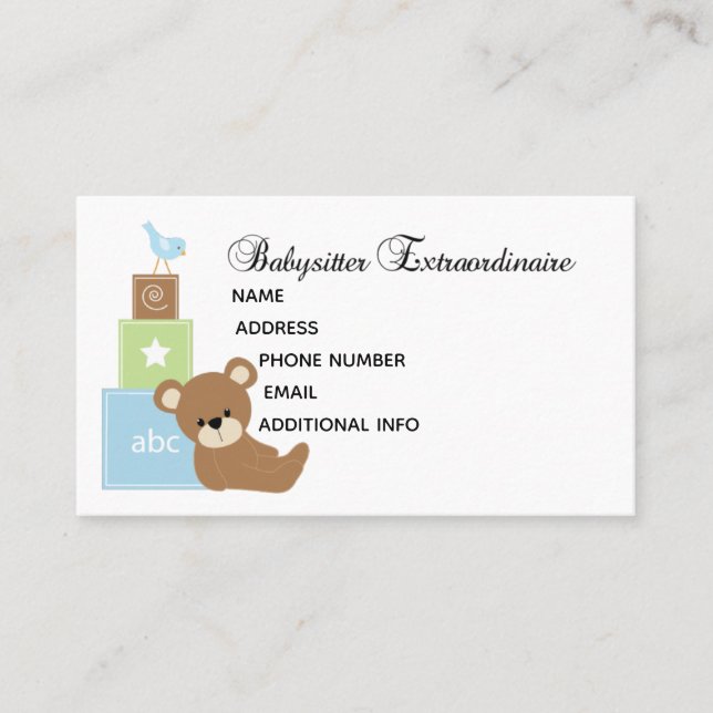 Customisable Baby Sitter business card (Front)