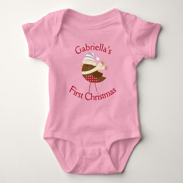 Customisable Baby's First Christmas Baby Bird Baby Bodysuit (Front)