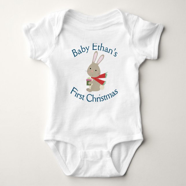 Customisable Baby's First Christmas Bunny Baby Baby Bodysuit (Front)