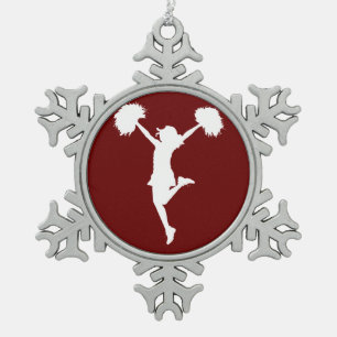 Customisable Background Cheerleader Cheerleading Snowflake Pewter Christmas Ornament