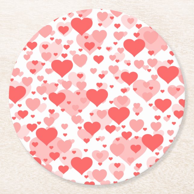 Customisable Background Colour for Hearts Round Paper Coaster (Front)