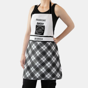Customisable Bakery logo Black & White Plaid  Apron