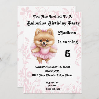 Customisable Ballerina Birthday Invitation 5 x 7