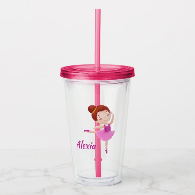Customisable Ballet Mug with Name - Cute Ballerina Acrylic Tumbler (Front)