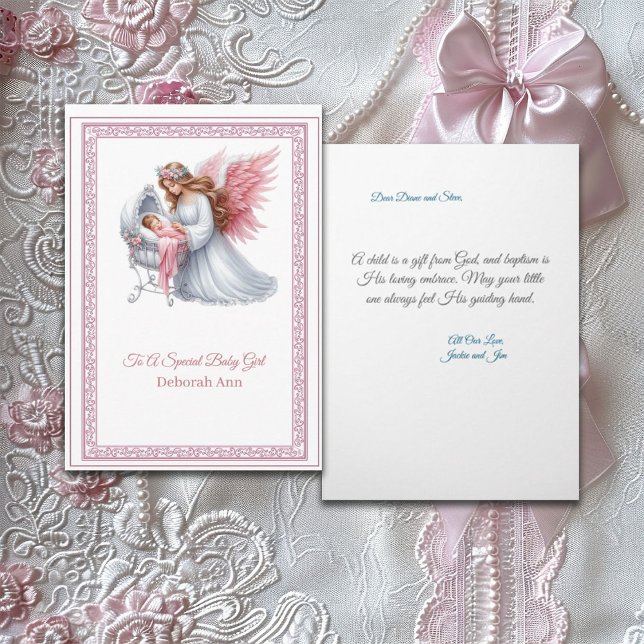 Customisable Baptism Greeting With Angel and Baby  Card (Creator Uploaded)