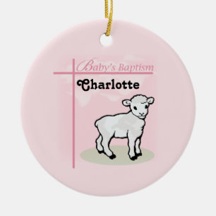 Customisable, Baptism, Pink, Girl, Lamb Ceramic Ornament
