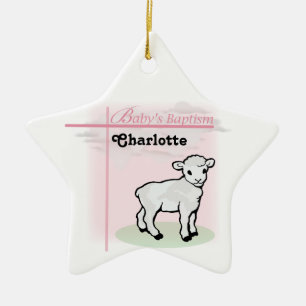 Customisable, Baptism, Pink, Girl, Lamb Ceramic Ornament