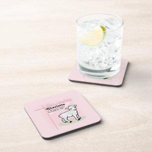 Customisable, Baptism, Pink, Girl, Lamb Coaster