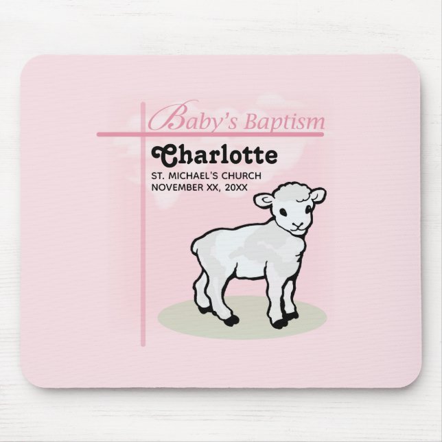 Customisable, Baptism, Pink, Girl, Lamb Mouse Pad (Front)