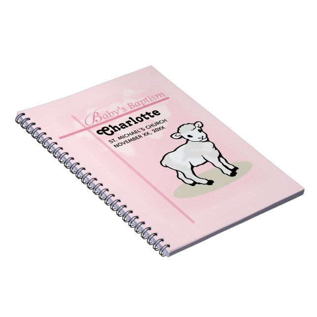 Customisable, Baptism, Pink, Girl, Lamb Notebook (Right Side)