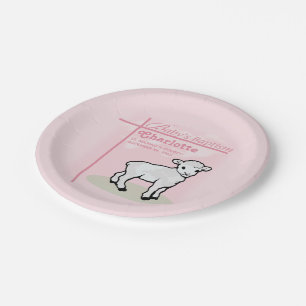 Customisable, Baptism, Pink, Girl, Lamb Paper Plate