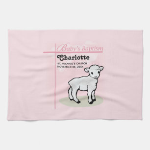 Customisable, Baptism, Pink, Girl, Lamb Tea Towel