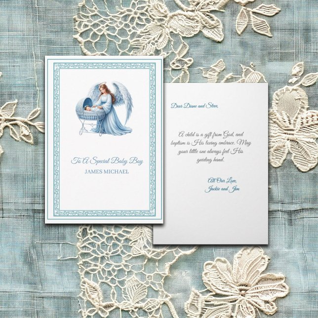 Customisable Baptism With Angel and Baby Boy Card (Creator Uploaded)