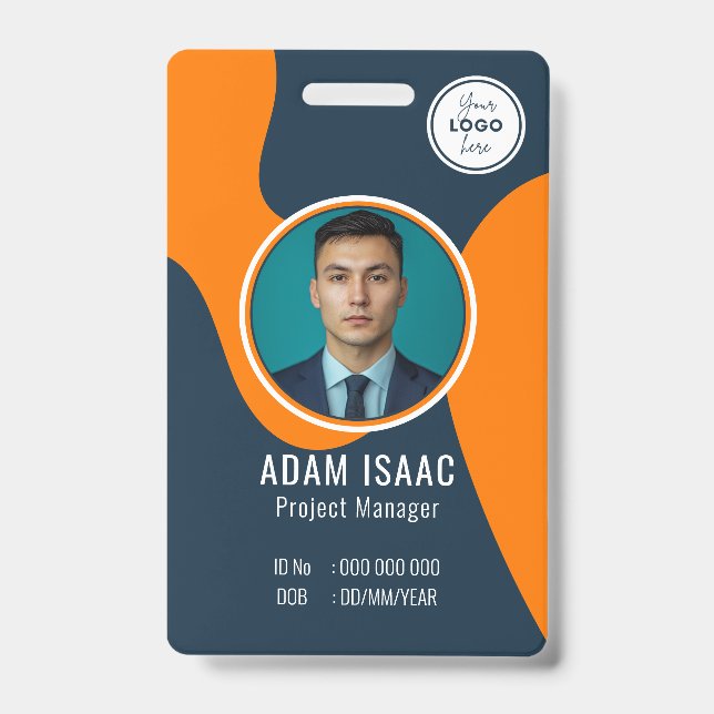Customisable Barcode Logo Name Tag Staff  ID Badge (Front)
