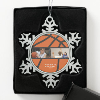 Customisable Basketball Personalised Photo Snowflake Pewter Christmas Ornament
